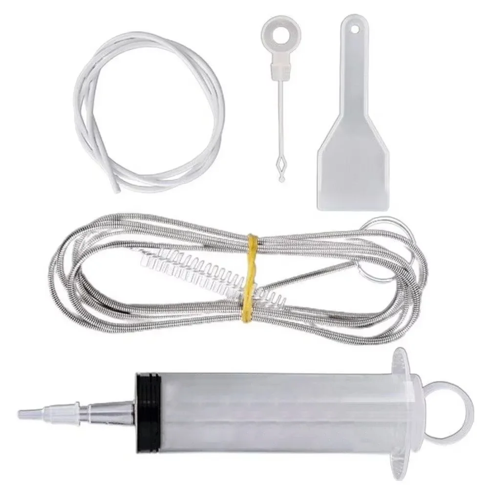 5pcs Fridge Dredging Kit Flexible Refrigerator Scrub Brush Reusable Fridge Drain Hole Dredging Remover Cleaning Syringe Shovel