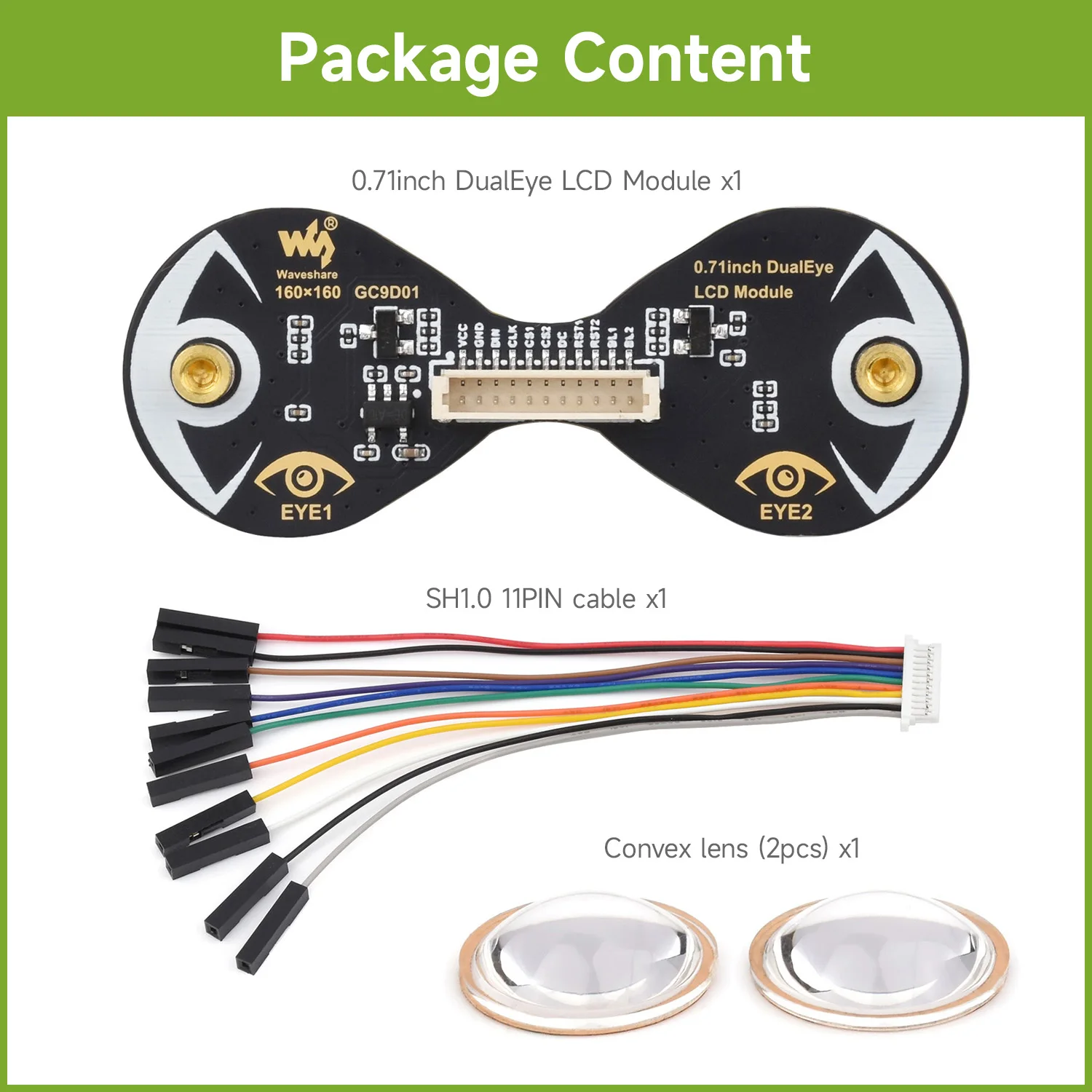 Waveshare 0.71inch Double Eye Round LCD Display Module, 160×160 Resolution, SPI, 65K Colors Display for ESP32 / Arduino