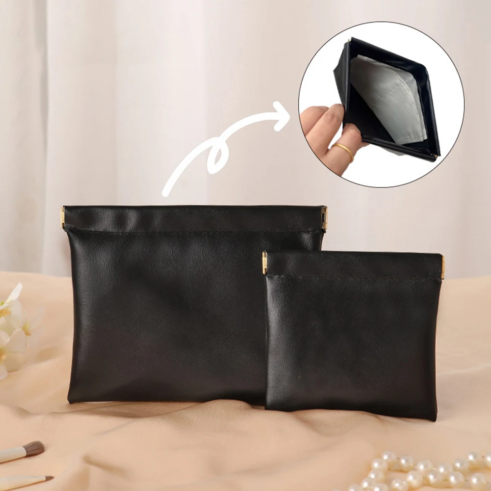 Portable PU Storage Bag Featuring Automatic Closure Perfect for Storing For Cables Headphones and Small Electronics