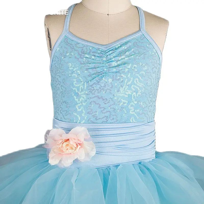 Disfraz de ballet con lentejuelas blancas para niñas, traje de baile para actuaciones, tutú, precio competitivo