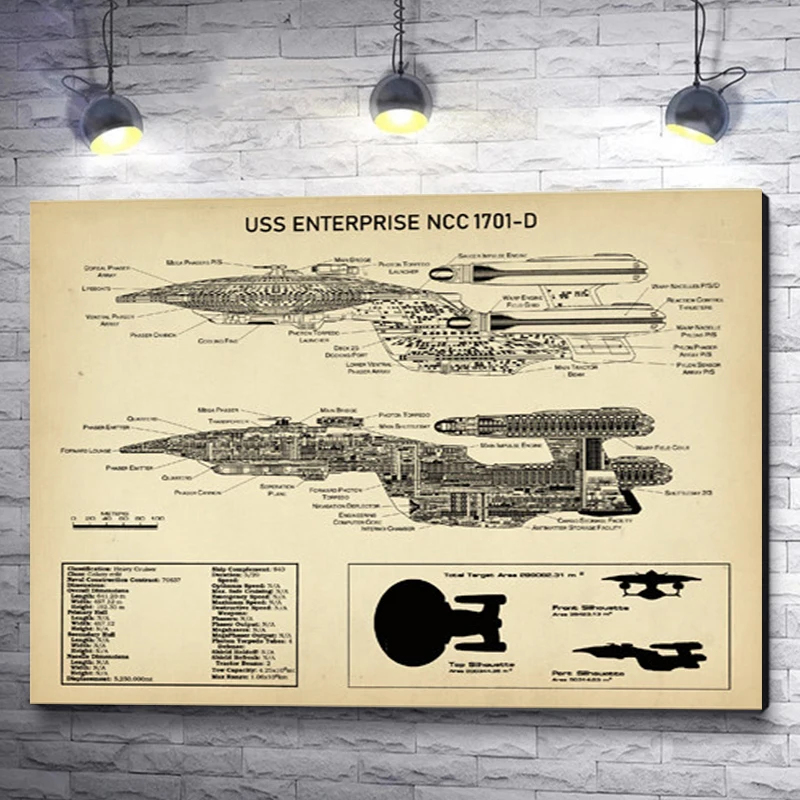 

USS Enterprise NCC -1701-D Blueprint Poster Prints For Home Decor Disney Classic Movie Fleet Spaceship Canvas Painting Wall Art