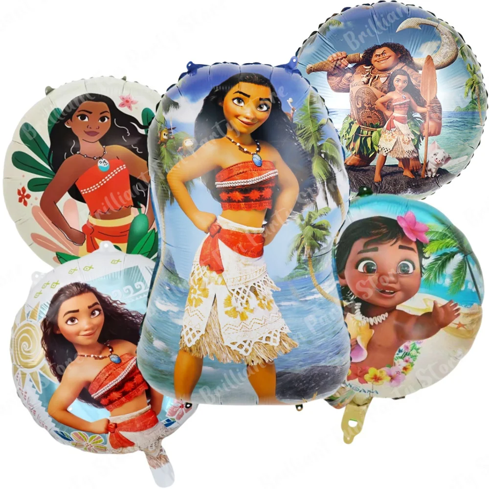 5Pcs/Set Disney Moana Mylar Foil Balloons For Kids Girls Birthday Baby Shower Hawaii Moana Themd Party Decorations Supplies Gift