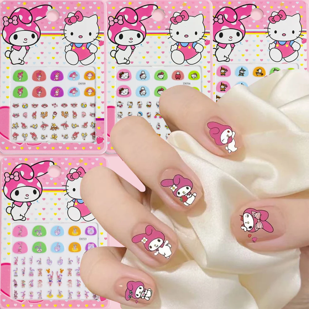 5 pçs olá kitty 3d adesivos para crianças prego kawaii kulomi stellalou cinnamoroll menina arte do prego decalques festa de aniversário manicure presente