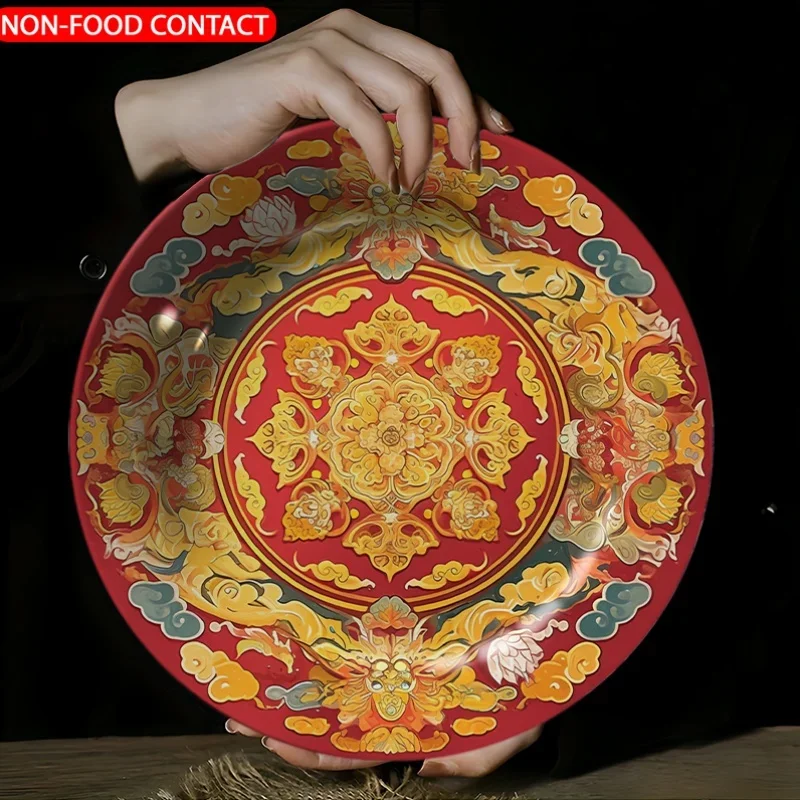 1pc Elegant Mandala Pattern Ceramic Decorative Plate - Vibrant Red, Golden & Green Design, Non-Food Contact, Perfect for Home,
