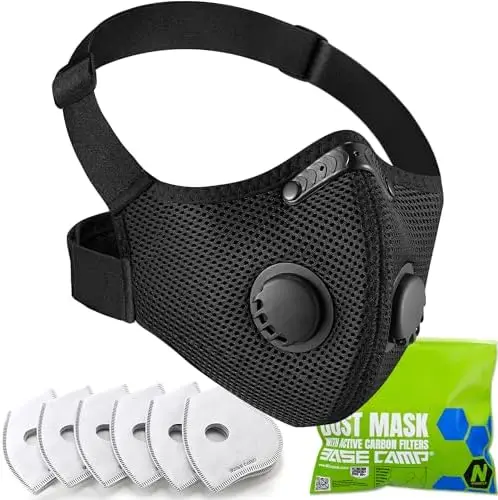 

BASE CAMP M PRO Reusable Dust Mask – L-Strap Comfort for Woodworking, DIY, Pollen – 1 Pack