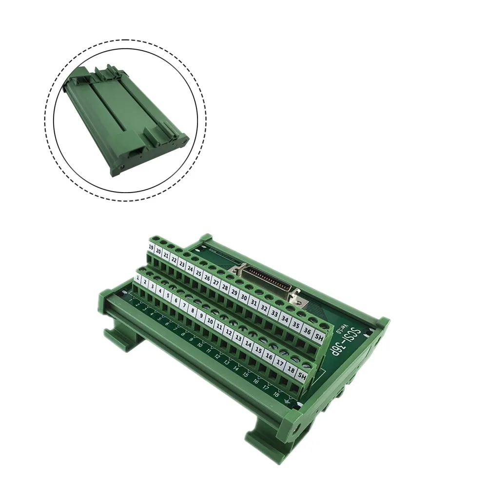 SCSI-36P-CN-F 36 Pin Terminal Block Green Color for DIN Rail Mounting 11.0 x 8.7 cm Copper Conductive Contacts