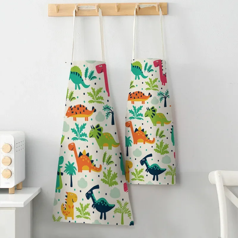 Cute Cartoon Dinosaur Aprons for Women Children Kitchen Apron Linen Soft Fabric Adults Children Bib Baking Accessories Delantal