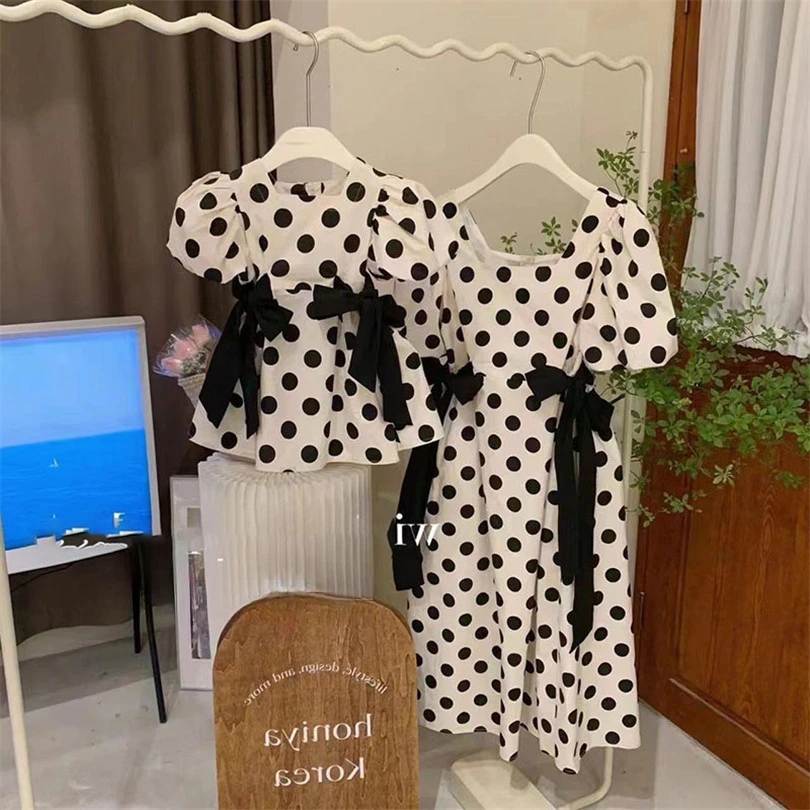 Mother Daughter Matching Clothes Summer Polka Dot Mom Daughter Dresses Korea Style Family Matching Outfits Mommy And Me Clothes