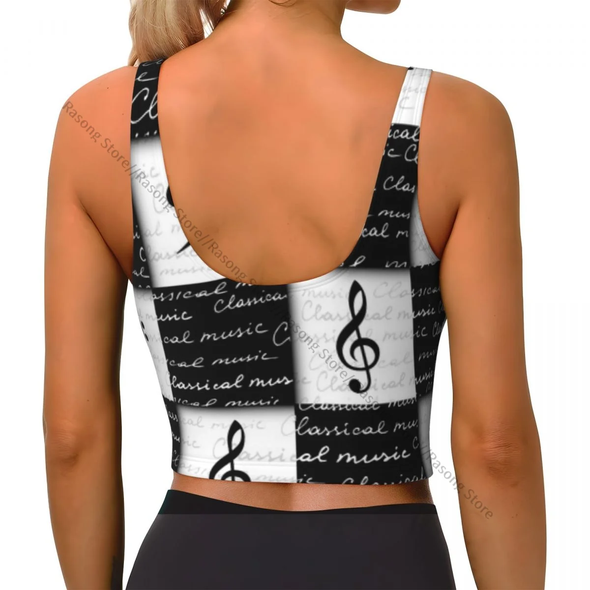 Women Sexy Sports Vest Treble Clef And Notes Background Female Streetwear Sport Lingerie Tee Crop Top