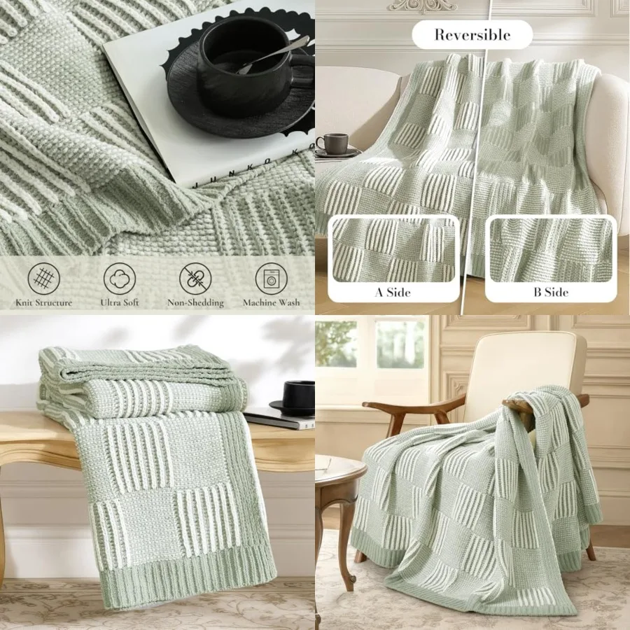 

Knit Throw Blanket, Soft Chenille Cozy Breathable Pineapple Chunky Decorative Blanket for Couch, Bed Sofa, French-Inspired Ligh