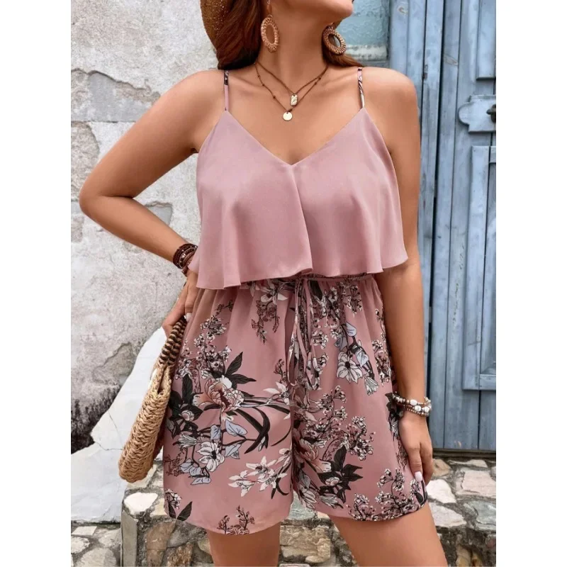 จั๊มสูทลำลองสไตล์โบฮีเมียนพิมพ์ลายดอกไม้ แฟชั่นฤดูร้อนสำหรับผู้หญิง ไซส์ใหญ่พิเศษ 1XL-5XL สวมใส่สบาย ใช้ได้หลากหลายโอกาส