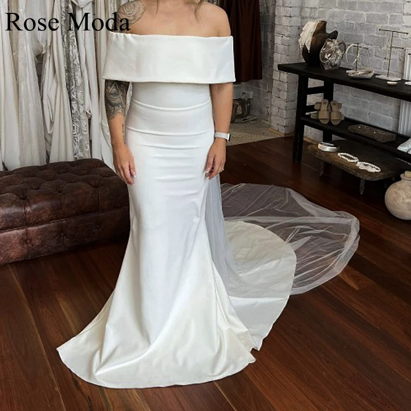 Rose Moda Simple Off the Shoulder Sheath Wedding Dresses Destination Bridal Gown Custom Make Real Photo