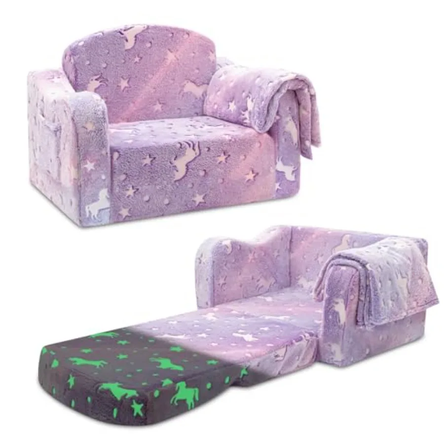 

Comfy Toddler Couch and Chair for with Blanket 2-in-1 Soft Plush Fold Out Sofa Chairs for Girls and Boys Convertible Sofa to Lo