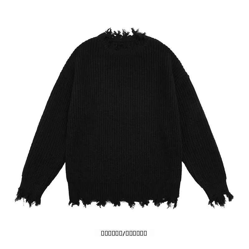 

Vintage Mustache Destroyed round Ne Knitted Sweater Loose Men's Long Sve Winter Sweatirt from Youthful Sle