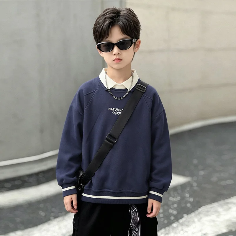RAISE Kinder Jungen Sweatshirt 2026 Herbst 1-14 Jahre Kinder Jungen Kontrast-Hoodies Polokragen Junior Jungen Einfache Pullover Teenager-Oberteil – Detail 2