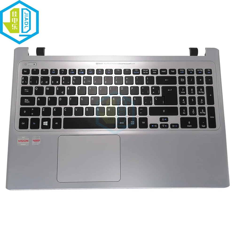Hiszpański podświetlany klawiatura Top Case dla Acer Aspire V5-571 V5-571PG V5-551G V5-571G SP/ES hiszpania srebrny Touchpad klawiatury podparcia dłoni