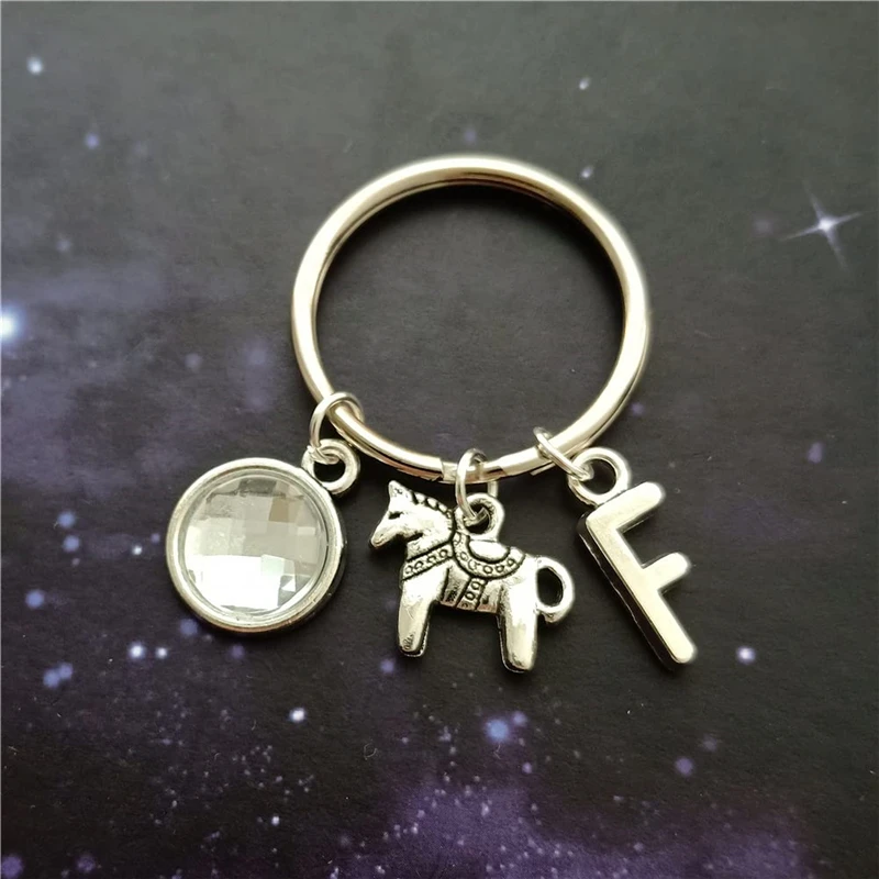 Horse Keychain, Initial and Birthstone Jewelry, Equestrian Accessories, Horse Riding Keyring for Friends