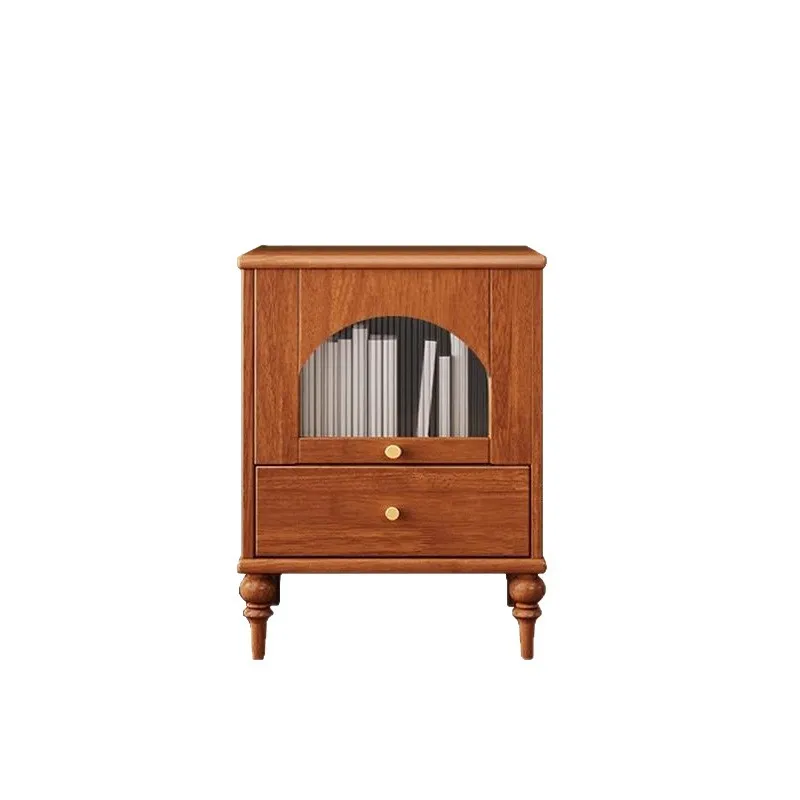 

French retro style black solid wood bedside table, bedroom household small apartment storage, bedside cabinet