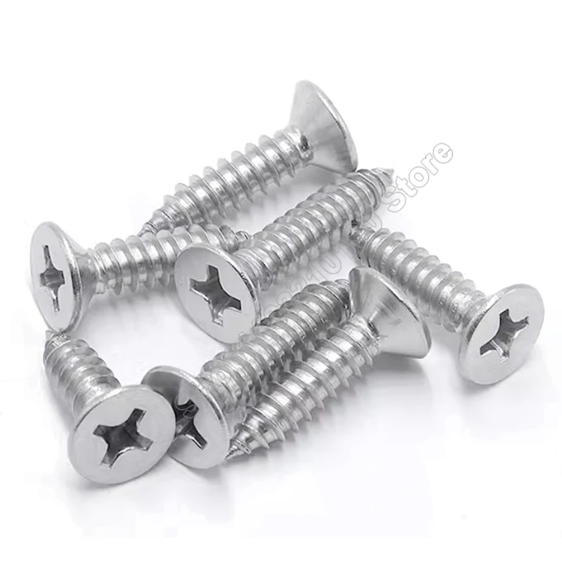 5-30pcs M5 M6 M8 304Stainless Steel Cross Recessed Countersunk Phillips Flat Head Self Tapping Screws Wood Screw Length 10-100mm