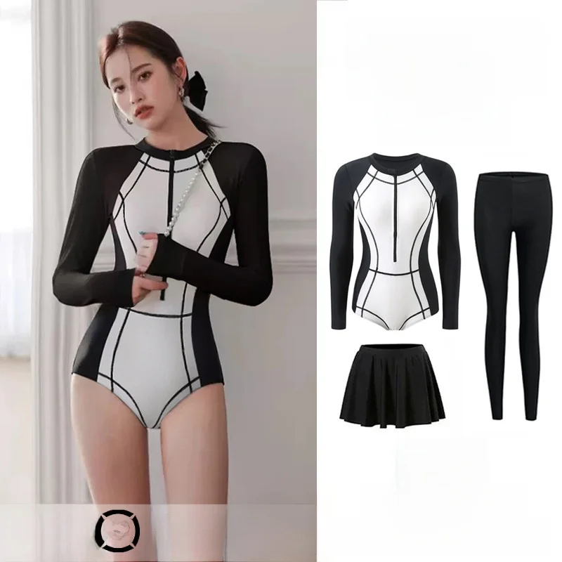 

New Surfing One-Piece Swimsuit Profional Sun Protection Long Sve Long Pants Diving Suit Women Qui Dry Diving Costume