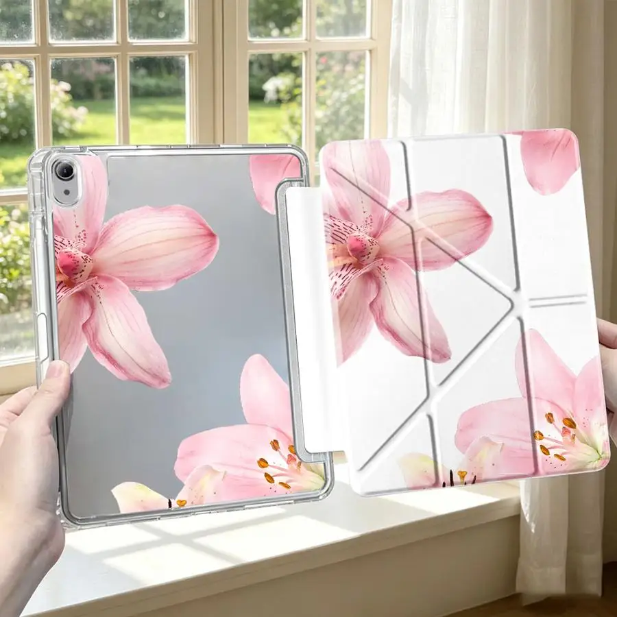 Pink Lily Flower With Pen Slot Cover Tablet Case For iPad Mini 7 6 5 10th Gen 9th 12th 11th Air 8 M2 M3 3 Pro 13 2025 2026