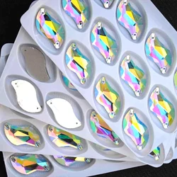 All Size Glass Crystal S shape Sew On Stones Shiny Crystal Clear AB Flatback 2 holes 6*12mm,10*20mm,15*30mm Sewing Jewelry Beads