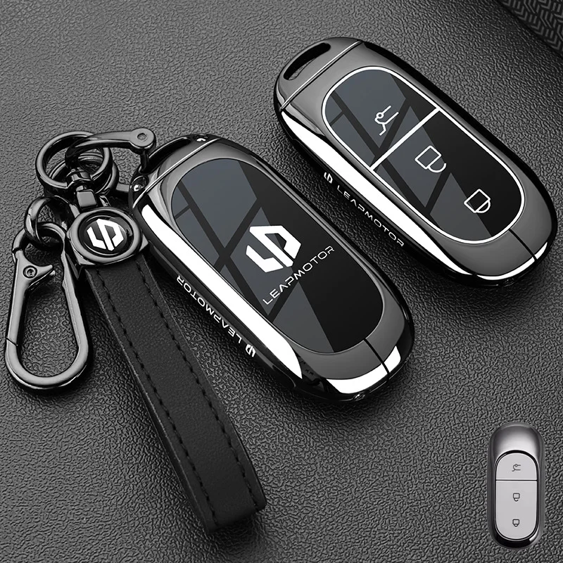 Auto-Schlüsselhülle aus Zinklegierung und TPU mit NFC-Kartenfach und Kette für Leapmotor C16 C11 C10 C01 B10 T03 S01 – Autozubehör und Styling