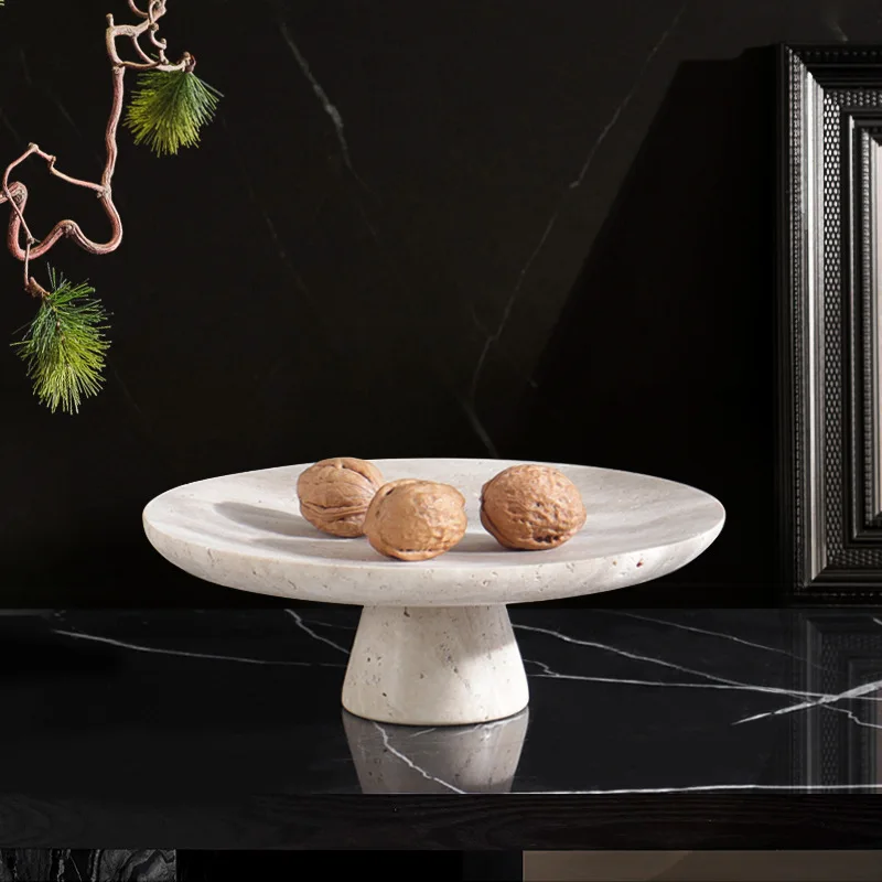 Marble tray tall fruit tray yellow travertine decorative tray