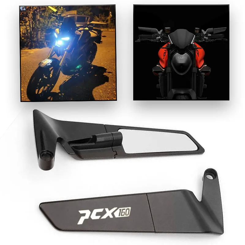 دراجة نارية ألياف الكربون مرآة الشبح الجنيحات مرايا الرؤية الخلفية لهوندا PCX160 PCX 160