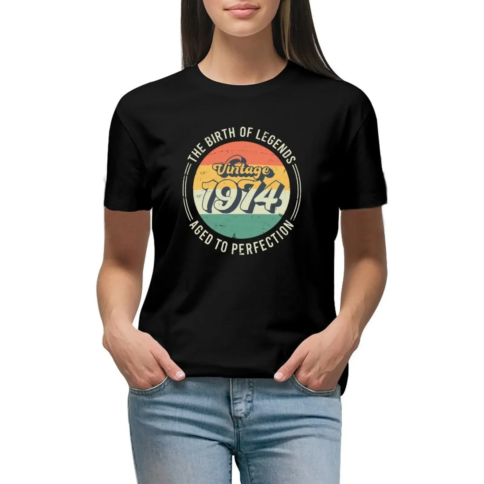 Vintage 1974, 50th Birthday The Birth Of Legends T-Shirt hippie clothes animal print vintage plain t-shirts for Women cotton