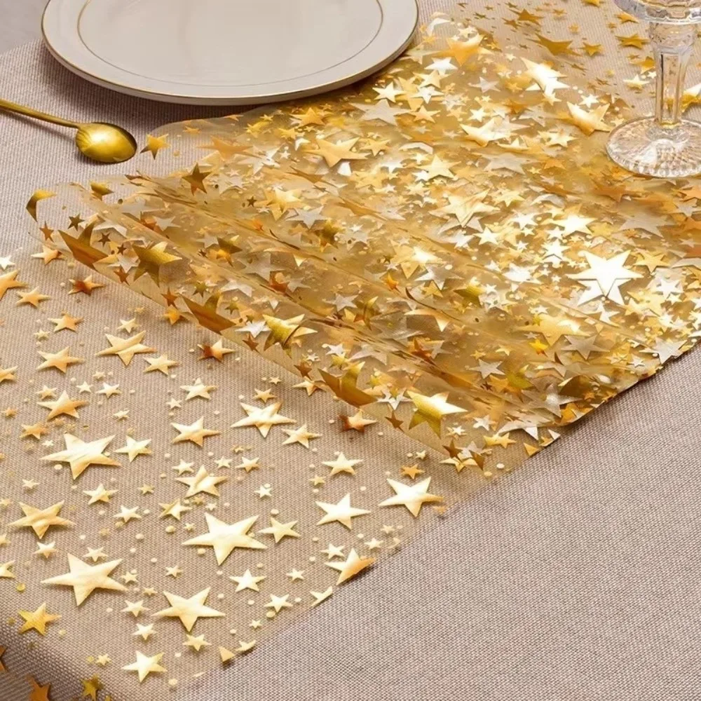 

Glitter Bling Star Table Runner Thin Mesh Christmas Gift Dining Table Decoration Metallic Home Decor Table Flag Cover