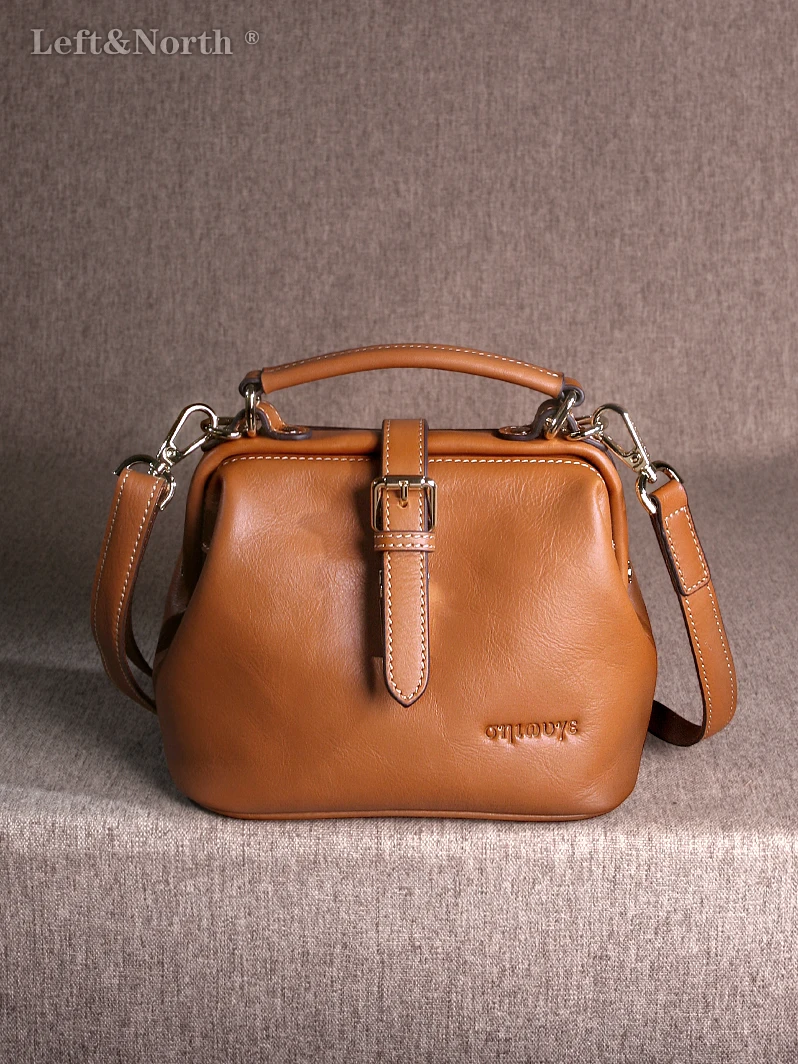 LEFT&NORTH Women's Doctor bag trend 2026 Genuine leather Handbag 100% Natural Cowhide Top-handle bags Small bags Original brand