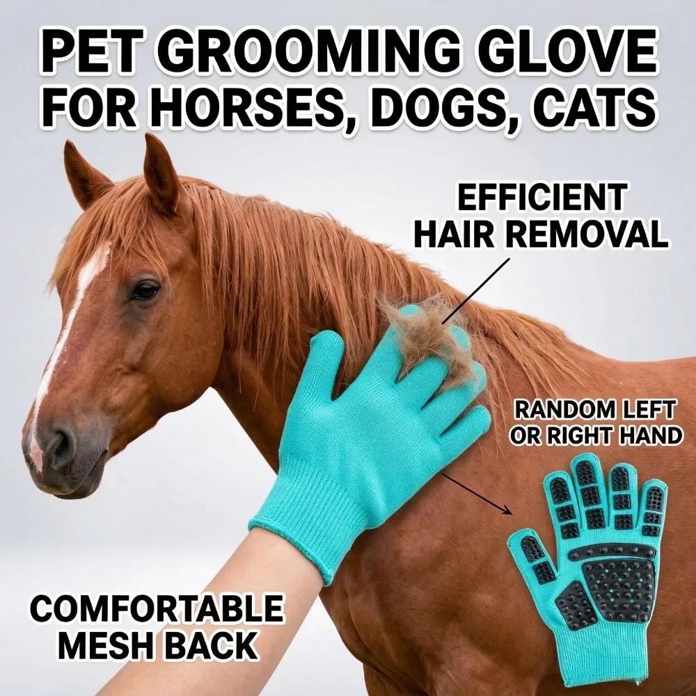 Universal Pet Grooming Bathing Glove, Anti-Scratch Deshedding Glove for Horse, Dog and Cat Cleaning
