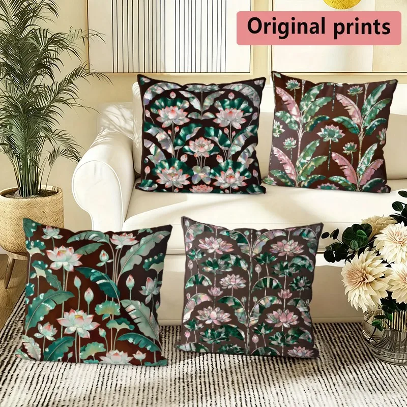 Vintage Lotus Tropical Plant Throw Pillow Covers Pattern Cushion Cover Suitable for Sofa Bedroom Car Pillow Cover