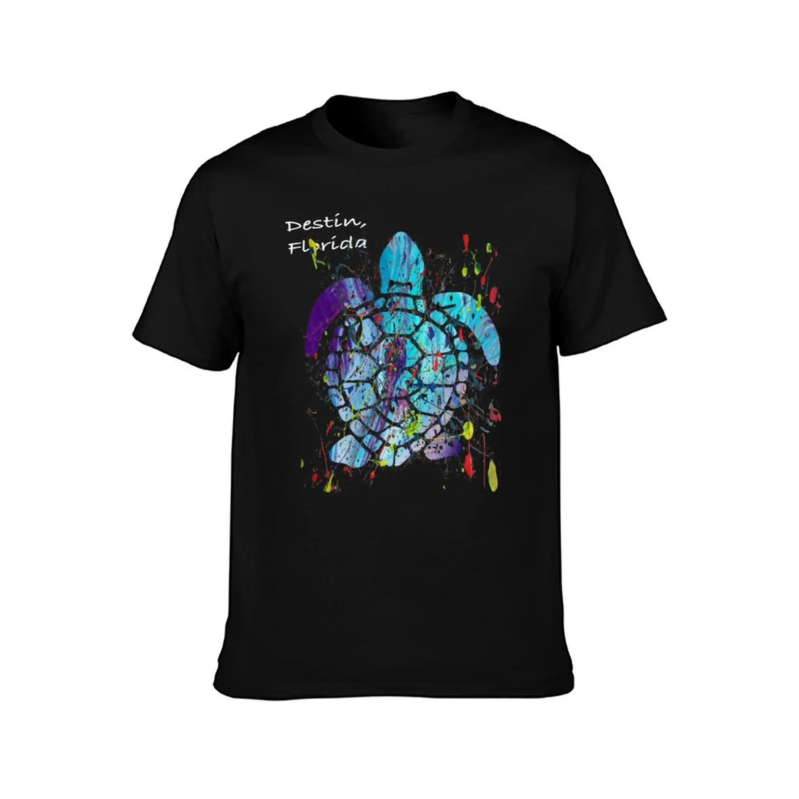 Beach Design Destin Beach, Florida Abstract Sea Turtle T-Shirt Basic Crew Neck Short Sleeve Top T-Shirt