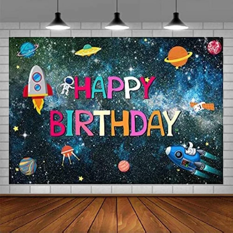 Photography Backdrop Space Galaxy For Happy Birthday Party Decorations Star Airship Boy Photo Background Baby Shower Banner