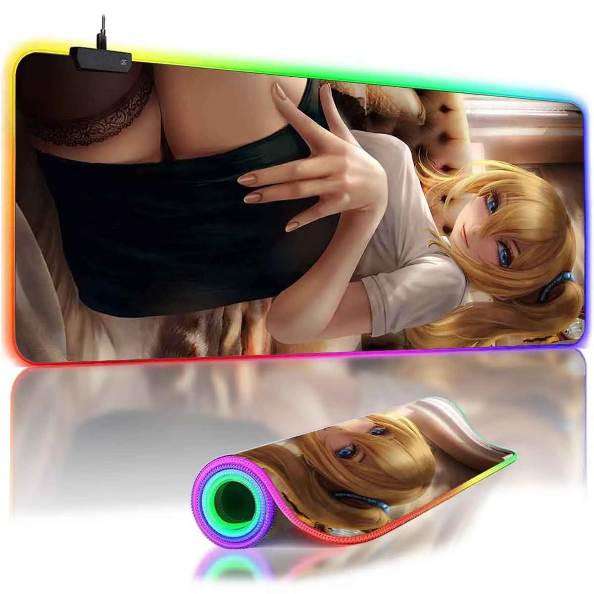 

RGB Backlit Anime Kaguya-sama Mouse Pad Ai Hayasaka Overwatch Mouse Mat Large Mouse Mice Pad Non-Slip Gamer Table Keyboard Mat