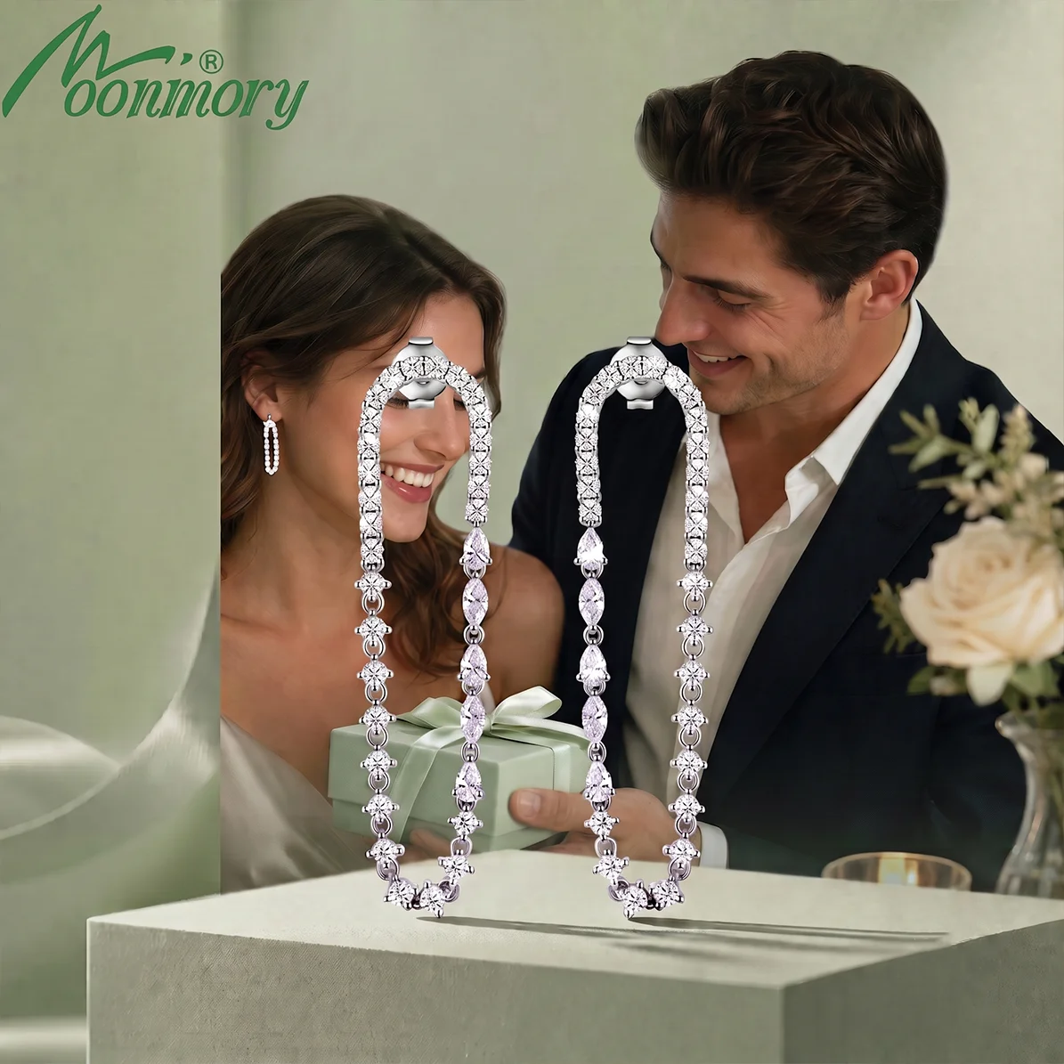 Moonmory Einzigartiges Design Lange 5A Birnen-, Marquise- und Runde Kubische Zirkonia Hängeohrringe für Damen Luxusmarken Messing 44mm Ohrringe – Detail 9