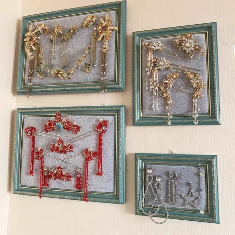Jewelry Display Organizer, Wall Mounted Photo Frame Earring Holder with 20 Hooks, Necklace Bracelet Storage Showcase for Home De