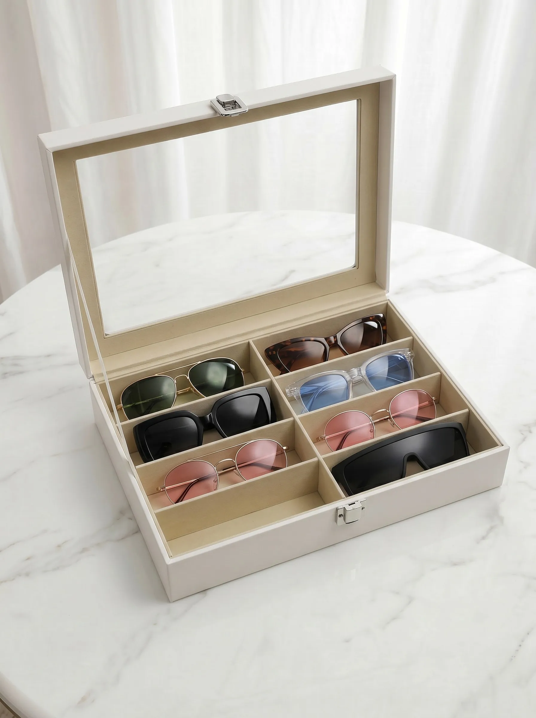 8 Slots Sunglass Organizer Glasses Case Multiple Pairs With Lid Sunglasses Storage Case Box for Women Men Jewelry Rings Necklace