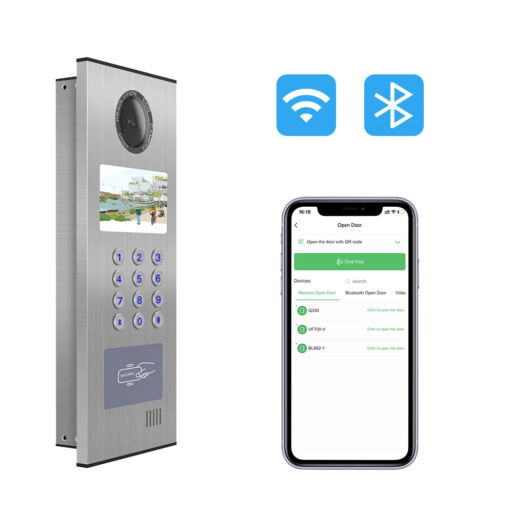 YYHC 4.3 inch screen Ethernet cable/4G RFID IC card password QR CODE access control video intercom smart video doorphone V533