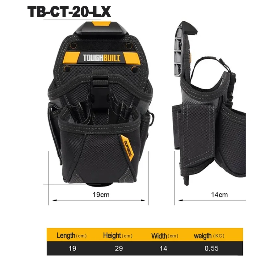 حقيبة حافظة الحفر ToughBuilt TB-CT-20-LX مع حقيبة أدوات No-Snag Hidden-S 15-Pockets 19x29x14 سم