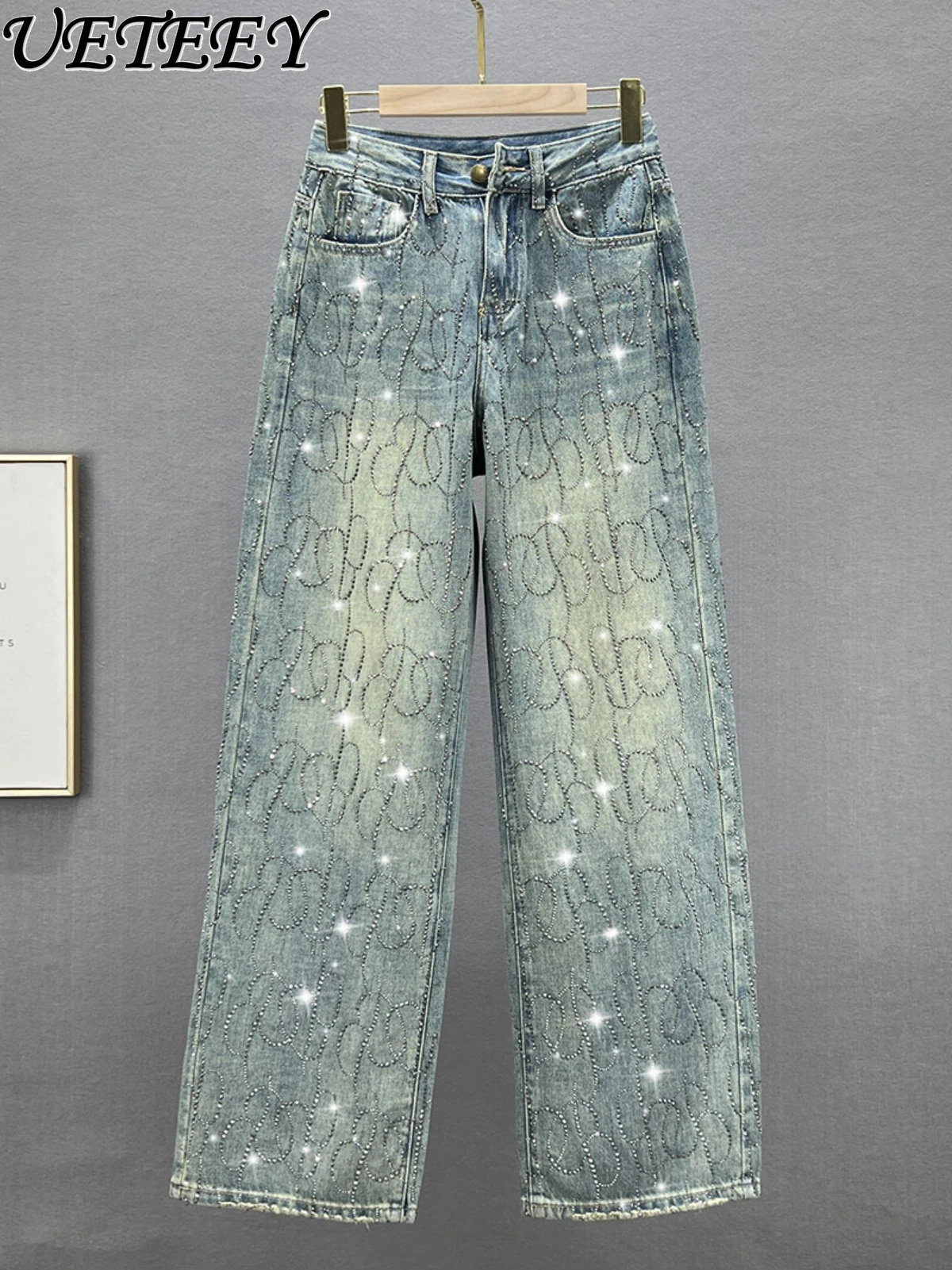 

Hot Drilling Wide-Leg Denim Pants Women's 2023 New Autumn High Waist Jeans Female Loose Slimming Loose Baggy Trousers Pantalones