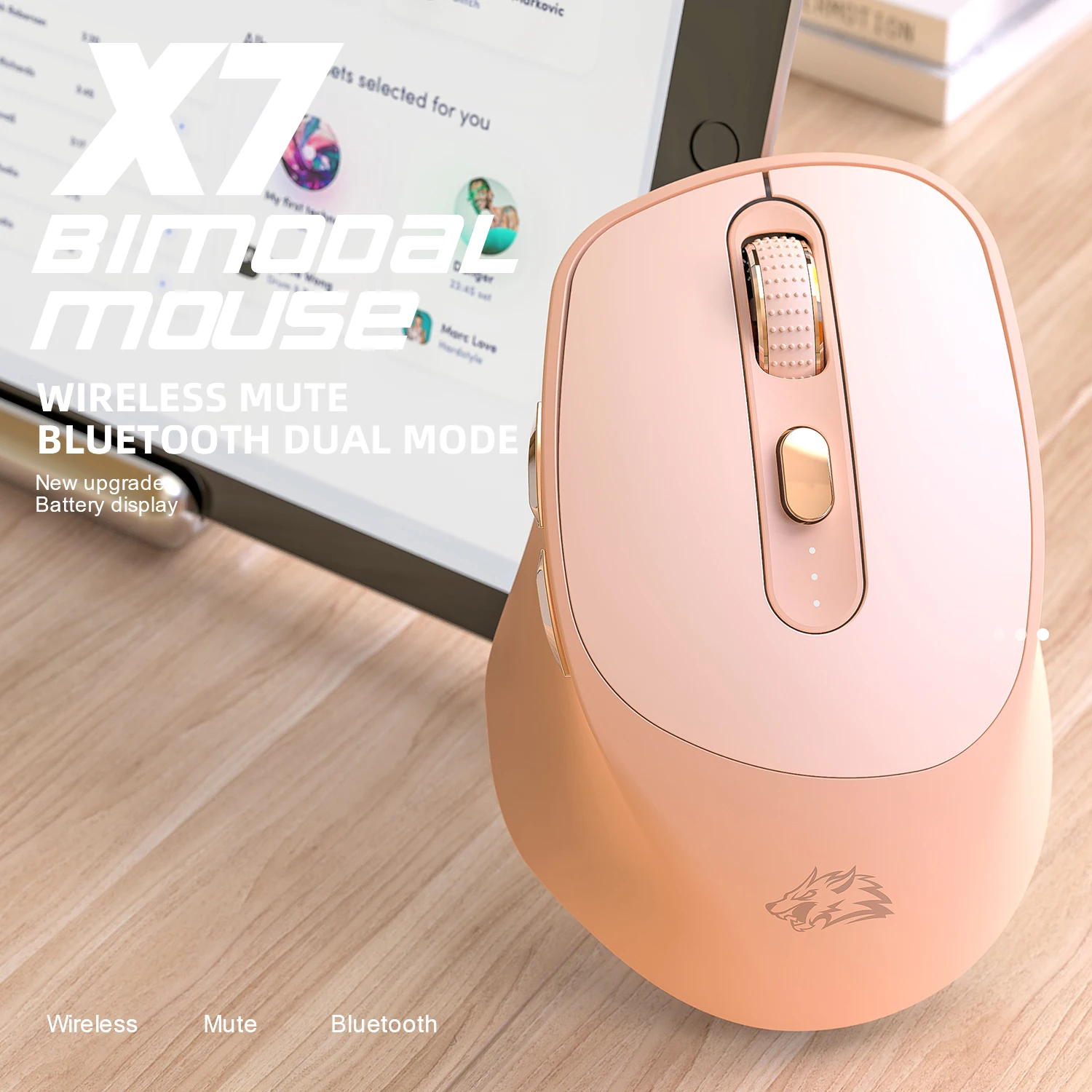 X7 Wireless Mouse 2.4G Bluetooth Mice with Battery Indicator Rechargeable 5 Adjustable DPI for Windows Android Mac