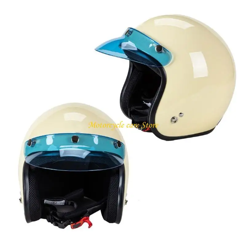 U75F 3/4 Motorcycle Helmet Visor Shield PC Lens 3-Snap Design Open Face Helmet Visor