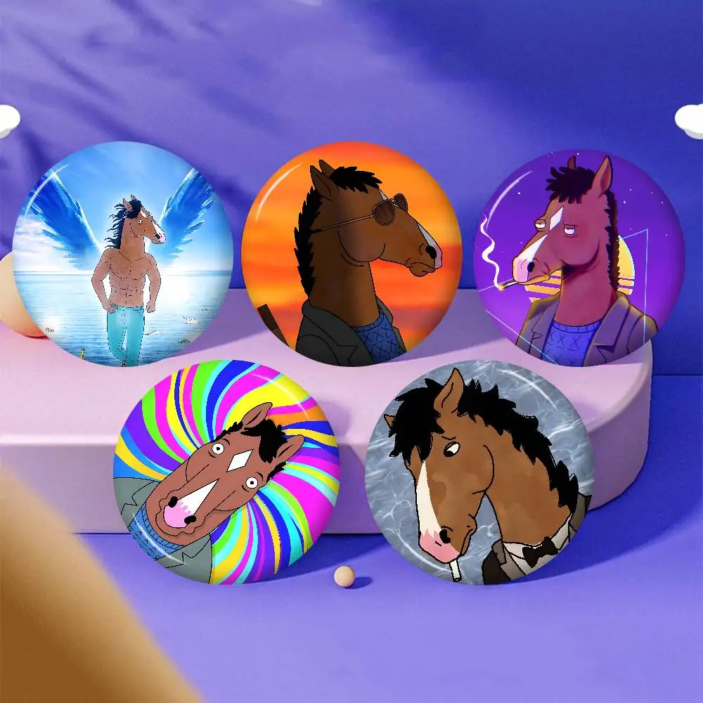 B-BoJack H-Horseman Creative Pins Funny Faces Round Snap-in Brooch Badge Backpack Hat Accessories Jewelry Gifts