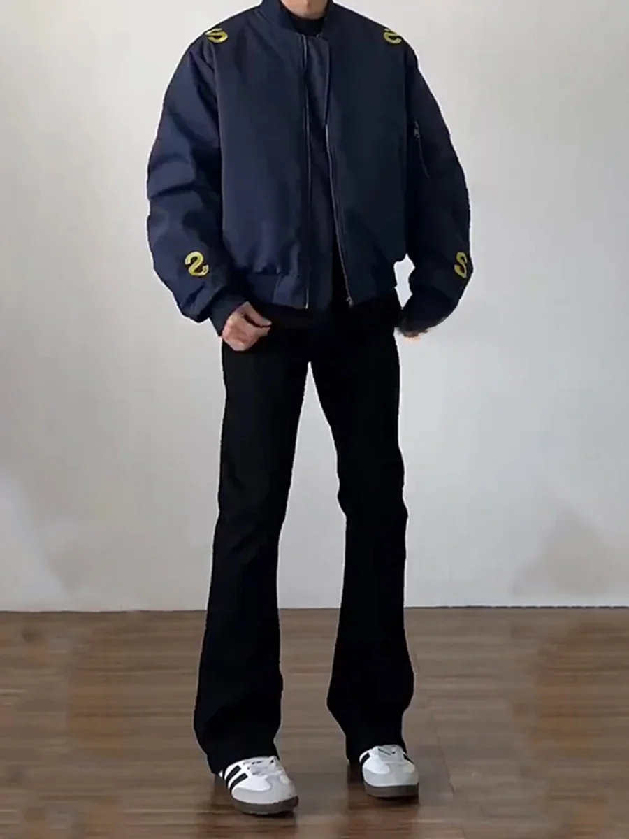 

Bla Men's Autumn Winter High Street American Sle Fce Lined Slim Straight Knife Jeans Lengthening Leg Effect