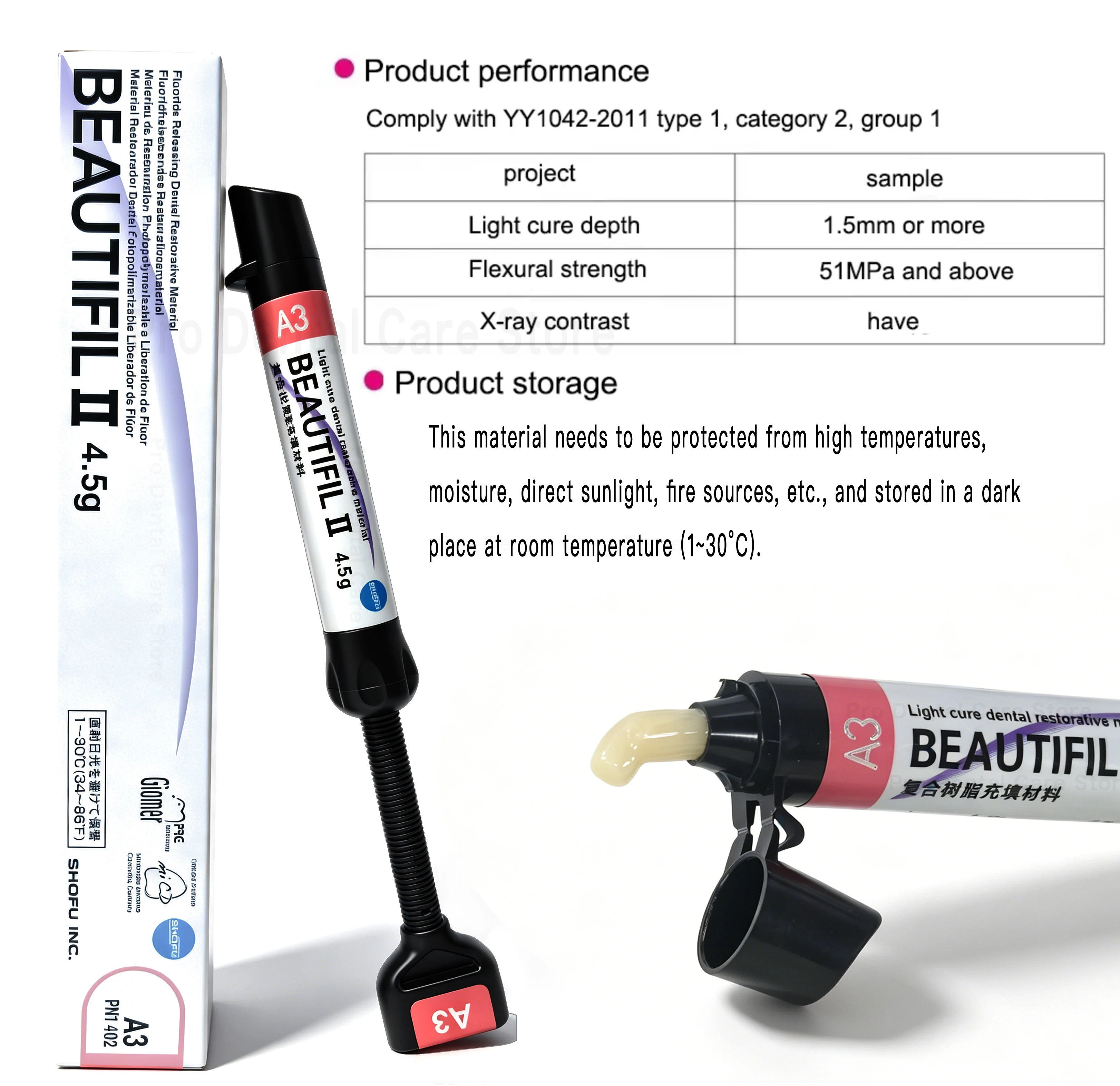SHOFU Resin Dentistry Composite Resin Dental BEAUTIFILⅡ Light Cure Restorative Materiai Syringe(4.5g/Pc) Repair Filling Supplies view 5
