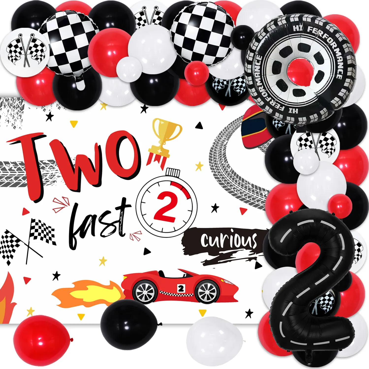 

Racing Themed Garland Arch Kit for Boys, 2 Curious Backdrop for Kids, 2nd Birthday Party Decor, 2nd Birthday