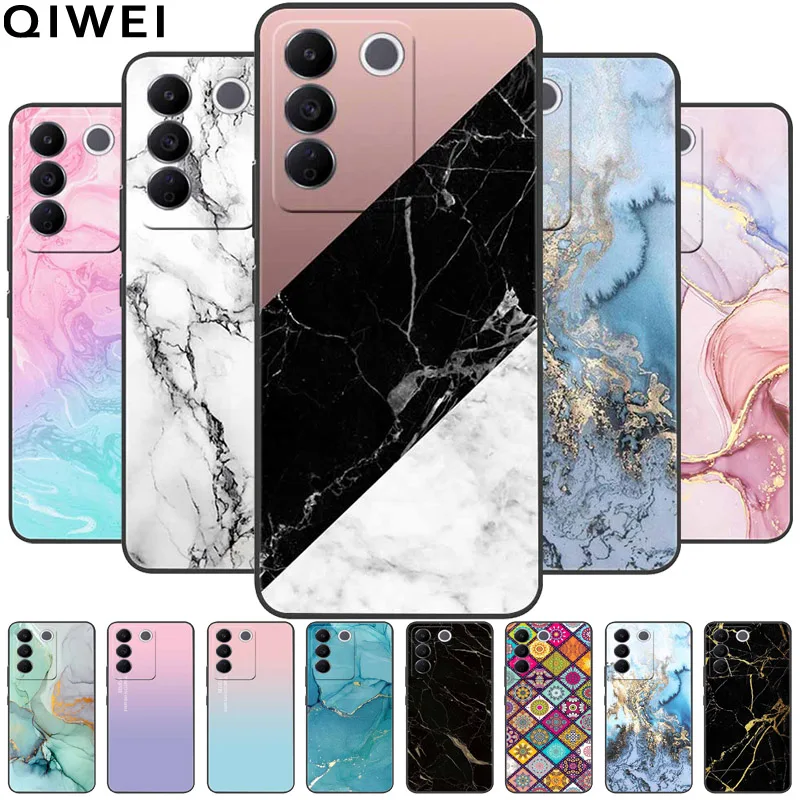 Phone Cases for Vivo T2 Case Black TPU Bumper Soft TPU Silicone Covers for Vivo T2 4G Protective Para T 2 Luxury Marble Printing